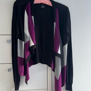 Sweater size small: black, silver, dark magenta and white